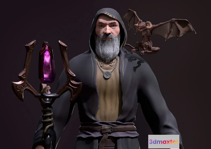 1525064 - PBR Game 3D Models - Wizard with Dragon 3D Max