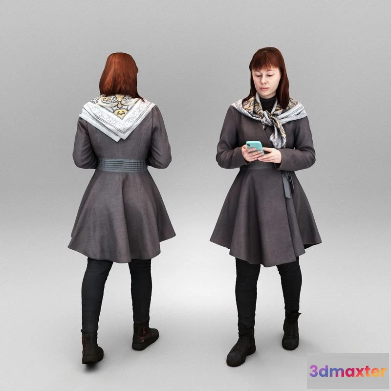1525076 - PBR Game 3D Models - Woman in coat using smartphone 428 3D Max