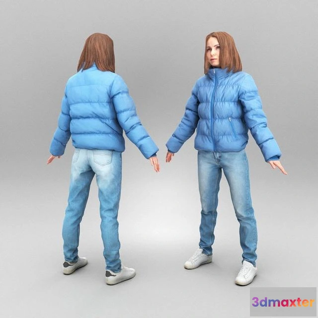 1525088 - PBR Game 3D Models - Woman in puffer jacket in A-pose 375 3D Max