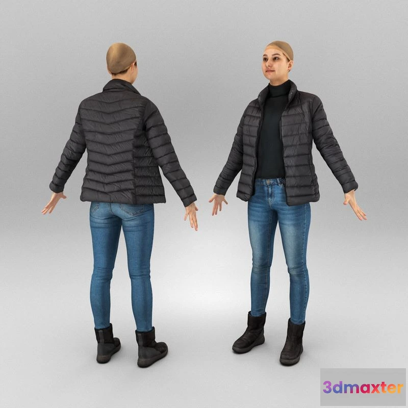 1525090 - PBR Game 3D Models - Woman in puffer ready for animation 415 3D Max