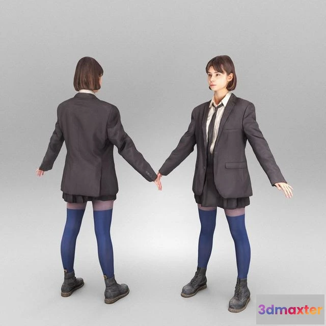 1525094 - PBR Game 3D Models - Woman in school uniform ready for animation 341 3D Max