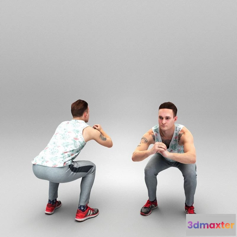 1525152 - PBR Game 3D Models - Young man doing squats 393 3D Max