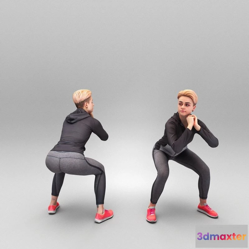 1525176 - PBR Game 3D Models - Young woman doing squats 376 3D Max