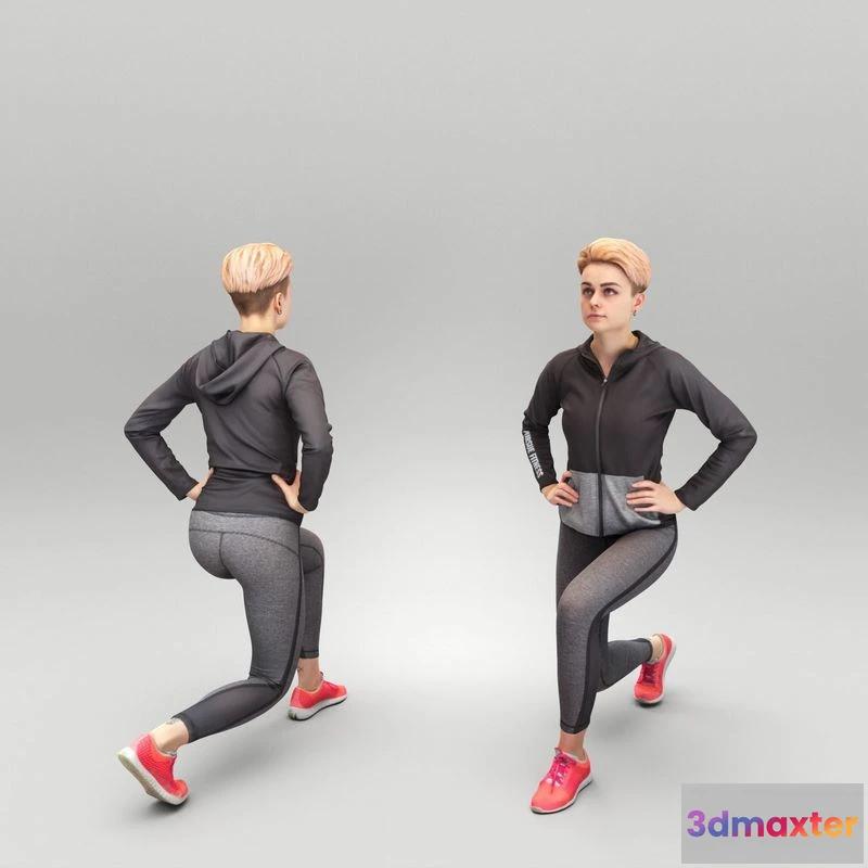 1525178 - PBR Game 3D Models - Young woman doing workout 432 3D Max