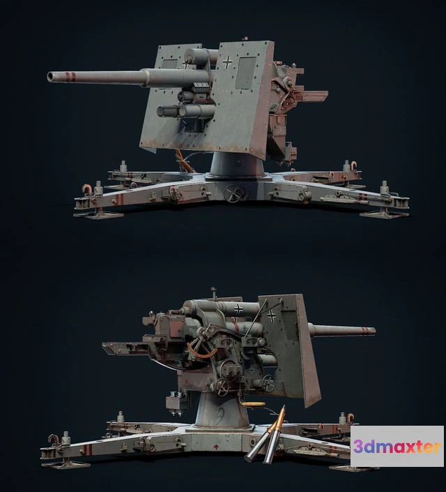 1525282 - PBR Game 3D Models - 88 Flak Cannon 3D Max