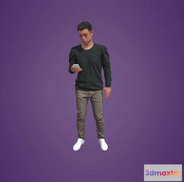 1525398 - PBR Game 3D Models - Animated Asian Man Standing With Phone 4287 OS2 3D Max