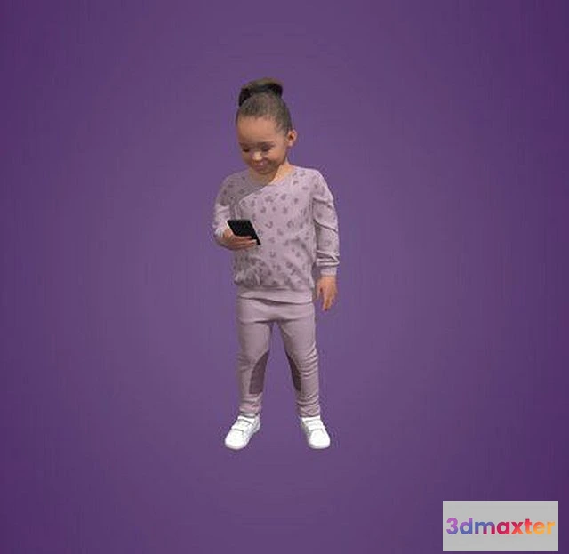 1525418 - PBR Game 3D Models - Animated Kid Standing With Phone 1339 OS2 3D Max