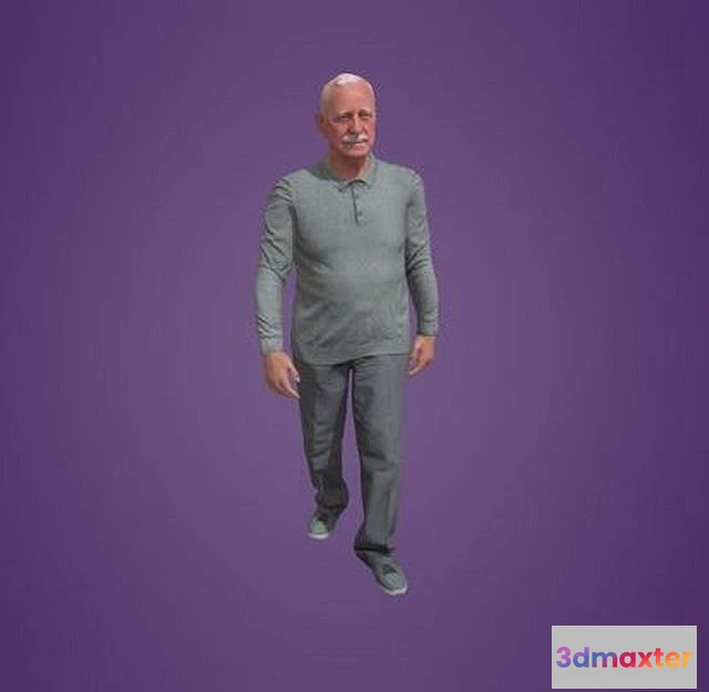 1525424 - PBR Game 3D Models - Animated Senior Man Walking 0199 W5 3D Max