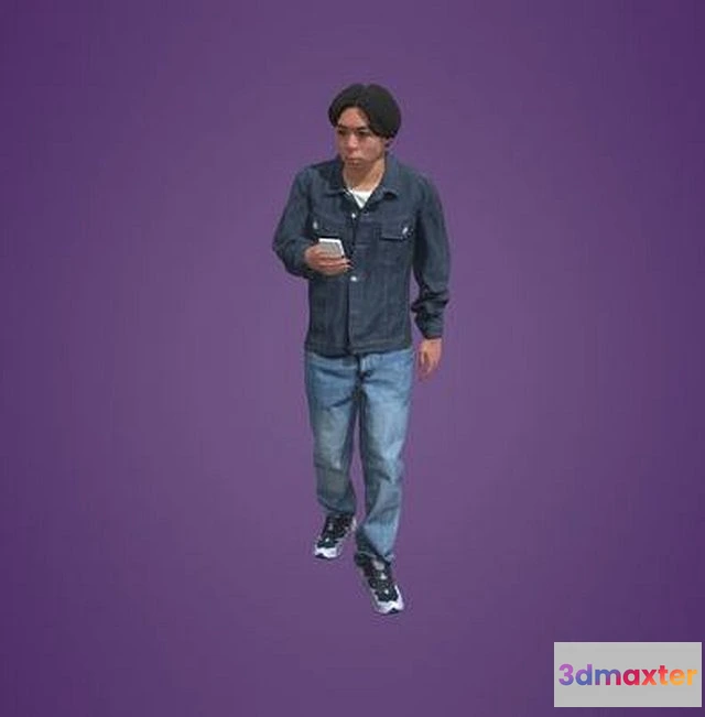 1525436 - PBR Game 3D Models - Animatedasian Man Walking Phone 4124 OW3 3D Max