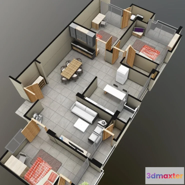 1525446 - PBR Game 3D Models - Apartment Interior Model 3D Max