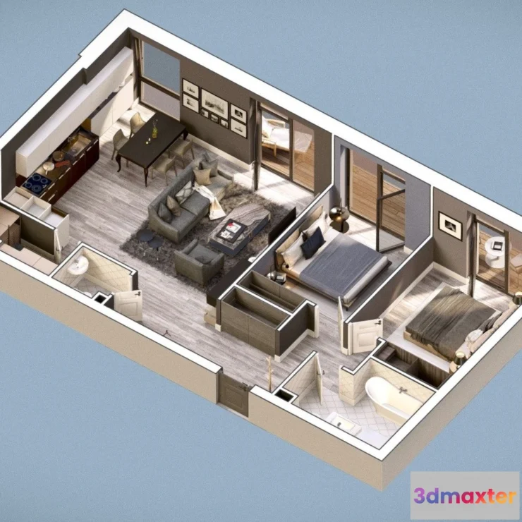 1525448 - PBR Game 3D Models - Apartment Vr 3D Plan 3D Max