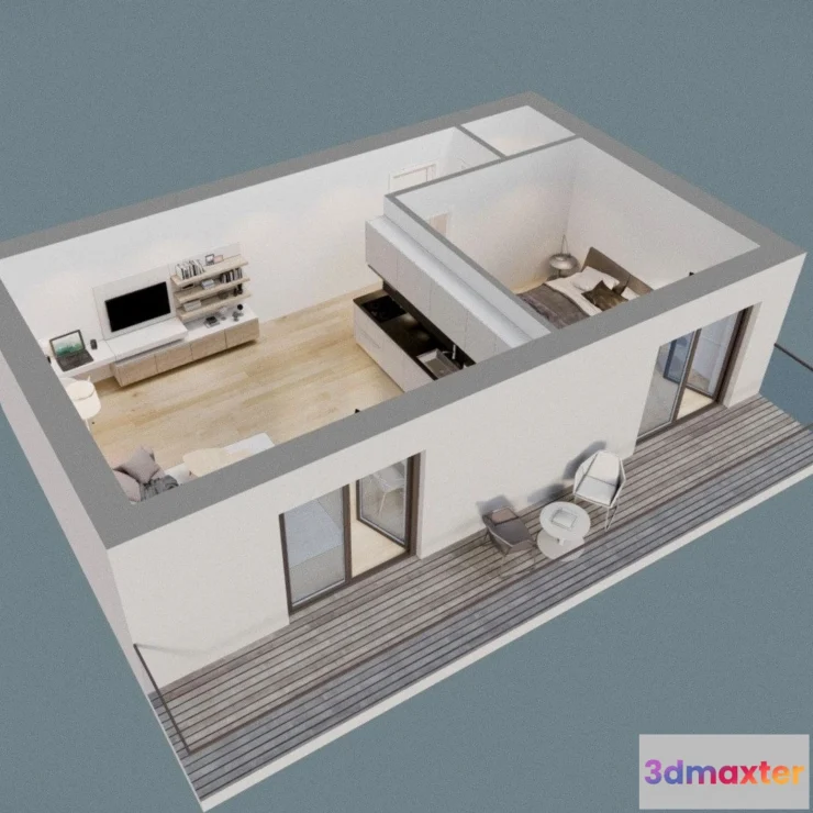 1525450 - PBR Game 3D Models - Apartment With Sliced Walls 3D Max