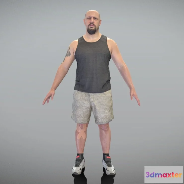 1525482 - PBR Game 3D Models - Athletic Bald Man In A Pose 381 3D Max