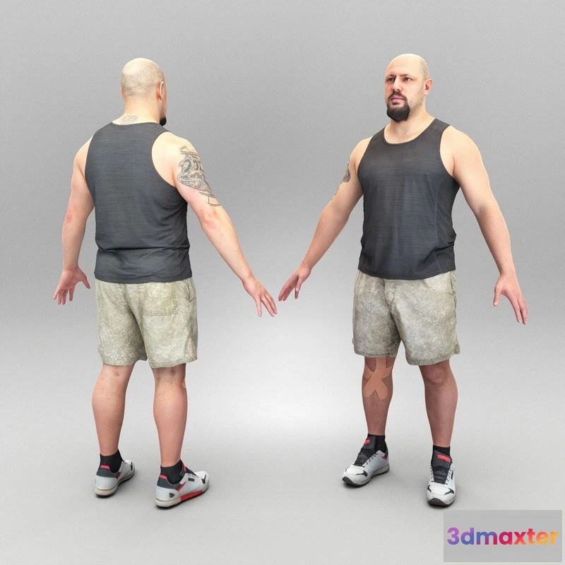 1525484 - PBR Game 3D Models - Athletic bald man in A-pose 381 3D Max