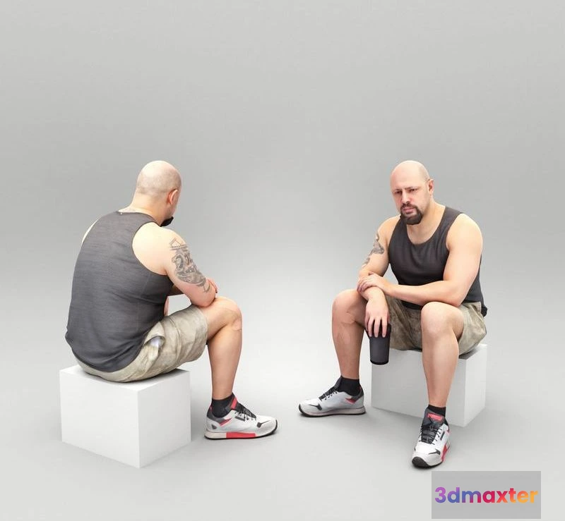 1525490 - PBR Game 3D Models - Athletic man sitting with water bottle 398 3D Max