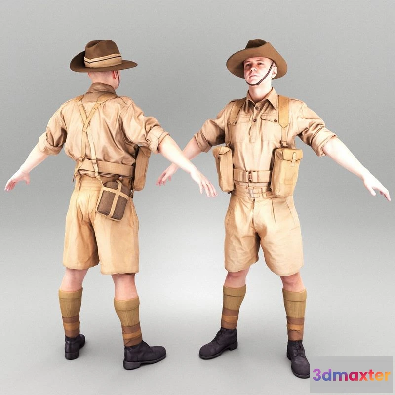 1525530 - PBR Game 3D Models - Australian soldier from World War II 379 3D Max