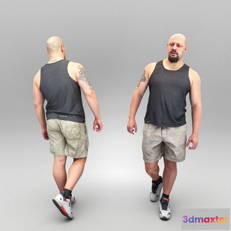 1525550 - PBR Game 3D Models - Bald athletic man walking 376 3D Max