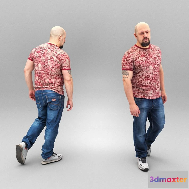 1525552 - PBR Game 3D Models - Bald man walking 358 3D Max
