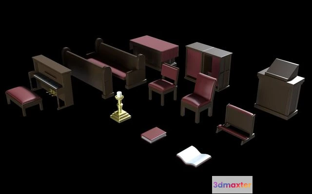 1525710 - PBR Game 3D Models - Church Furniture Asset Pack V2 3D Max