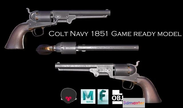 1525742 - PBR Game 3D Models - Colt Navy 1851 3D Max