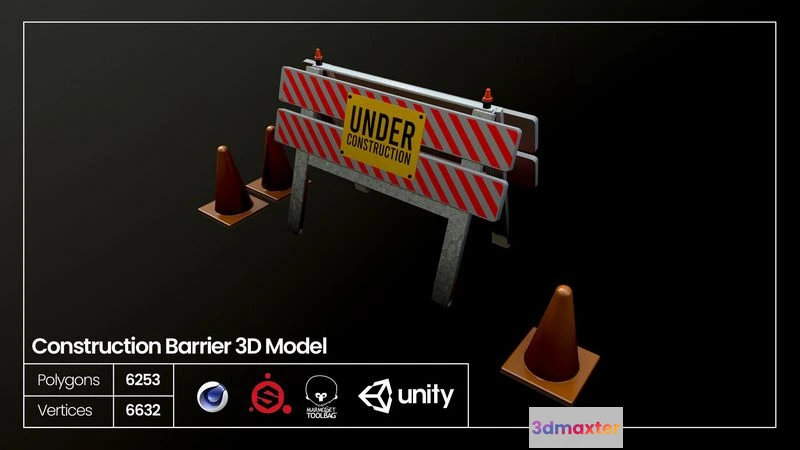 1525752 - PBR Game 3D Models - Construction Barrier 3D Max