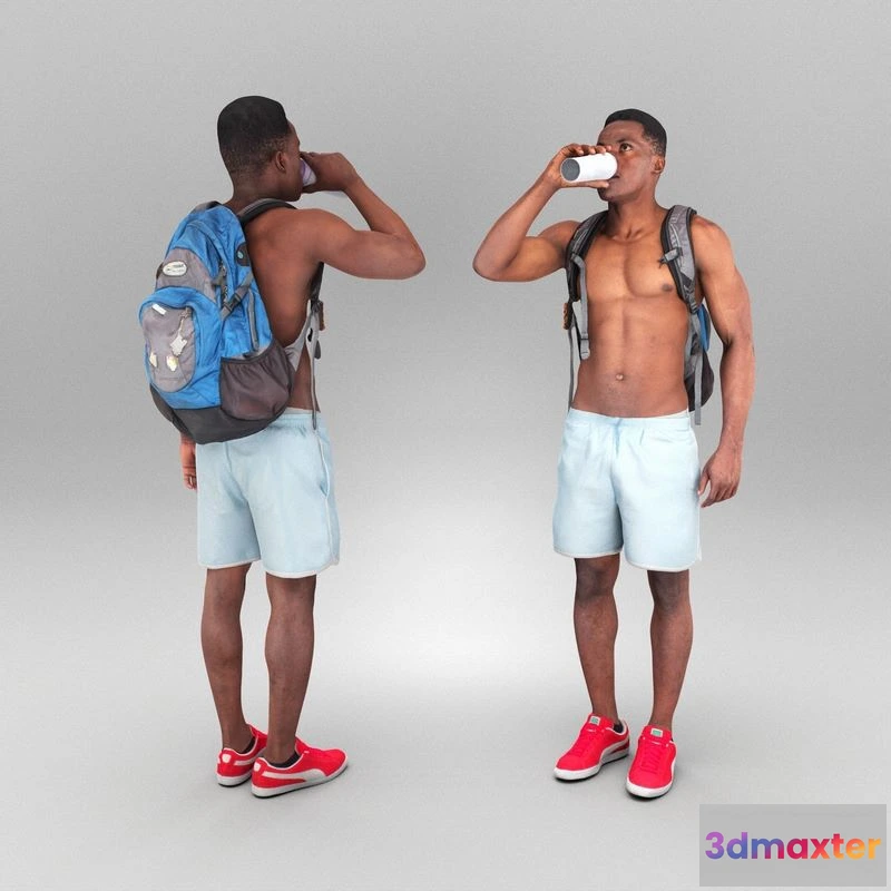 1525822 - PBR Game 3D Models - Dude with backpack drinking water 373 3D Max