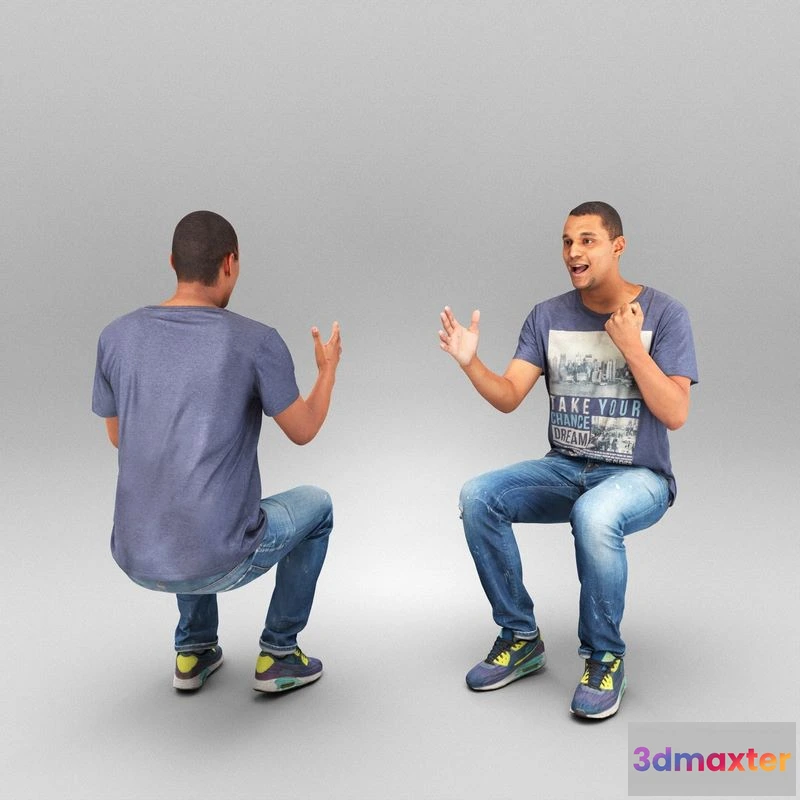 1525846 - PBR Game 3D Models - Emotional young man sitting 410 3D Max