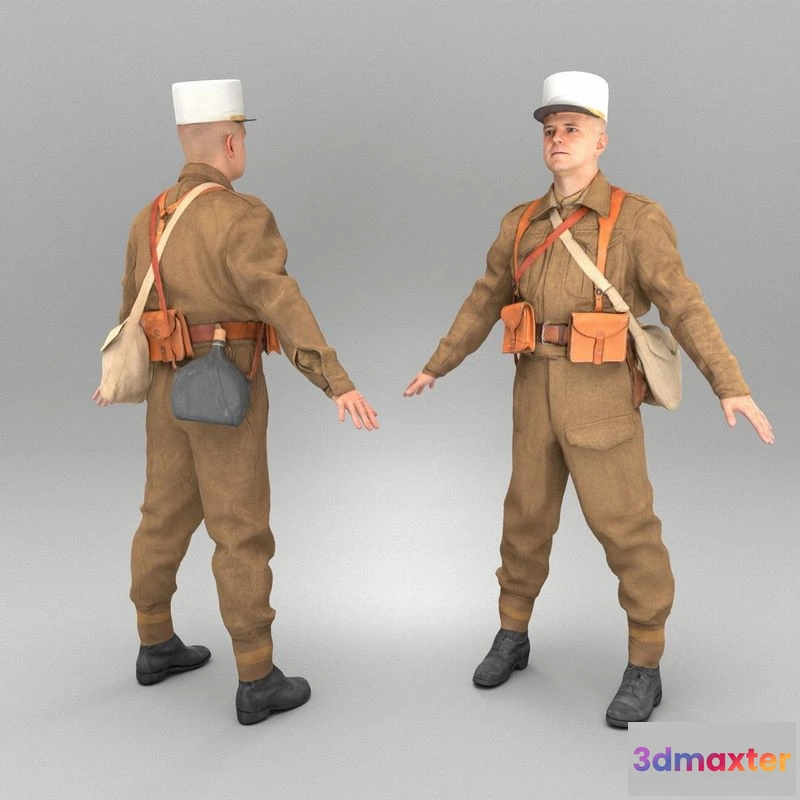 1525984 - PBR Game 3D Models - French infantry soldier in A-pose 403 3D Max