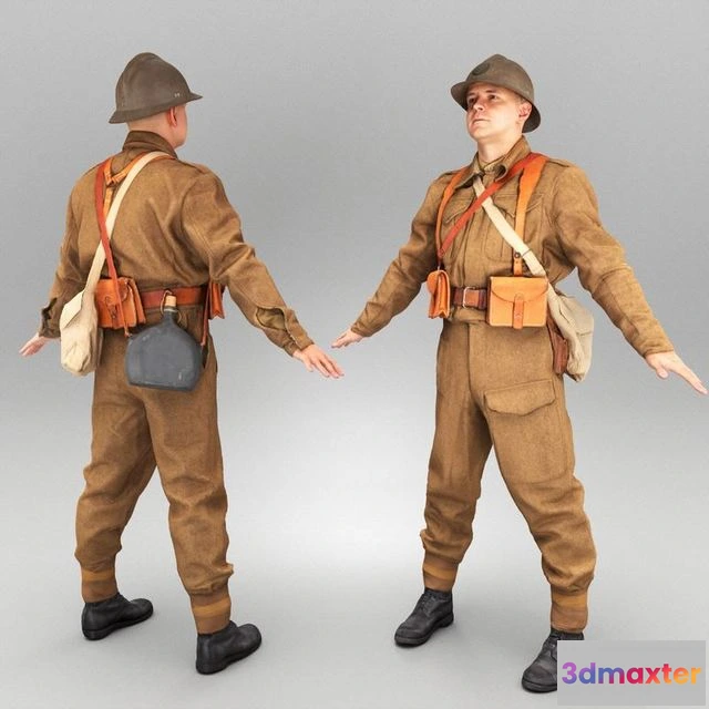 1525986 - PBR Game 3D Models - French infantryman ready for animation 360 3D Max