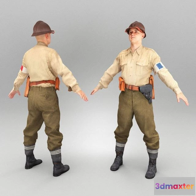 1525988 - PBR Game 3D Models - French soldier from WW2 ready for animation 363 3D Max