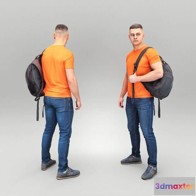 1526074 - PBR Game 3D Models - Handsome man with backpack 430 3D Max