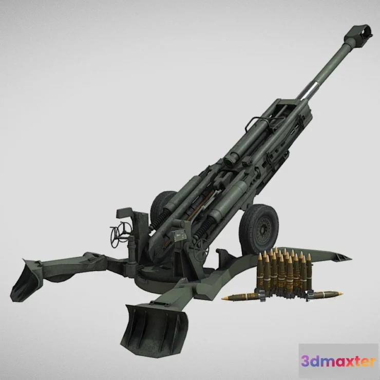 1526234 - PBR Game 3D Models - Lowpoly M777 Lightweight Towed Howitzer 3D Max