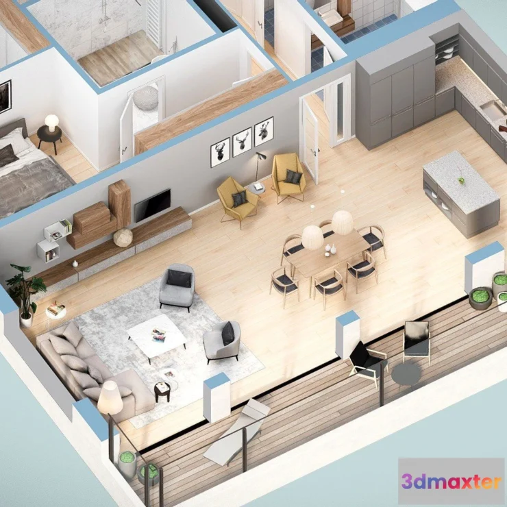 1526242 - PBR Game 3D Models - M17 Apartment Vr 3D Plan Isometric View 3D Max