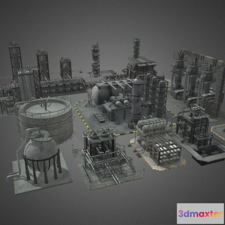 1526416 - PBR Game 3D Models - Oil Refinery Pack 3D Max