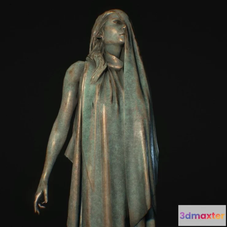 1526422 - PBR Game 3D Models - Old Bronze Statue Dusk 3D Max