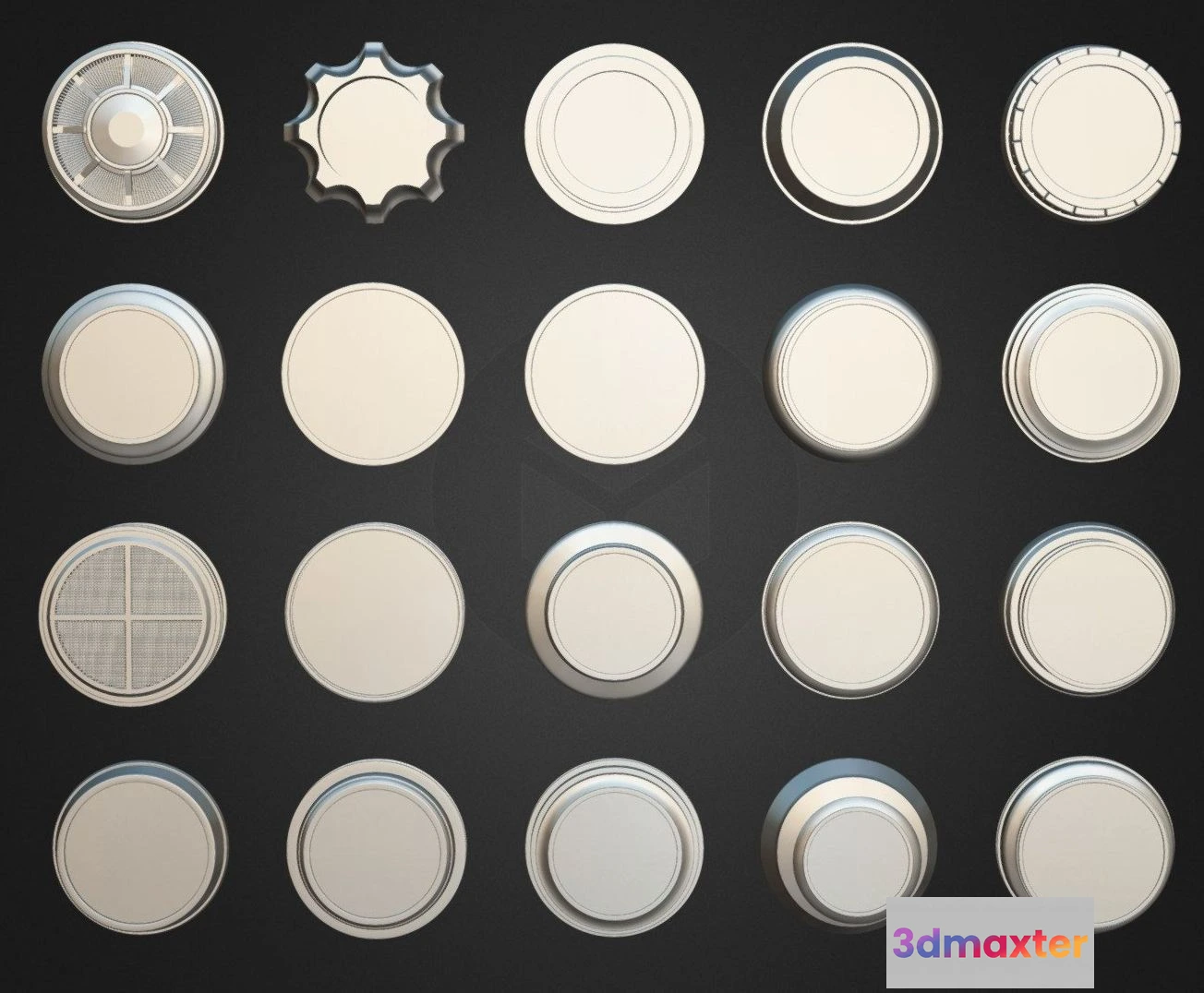 1526506 - PBR Game 3D Models - Pack Of 20 Disk Bases Vol 01 3D Max