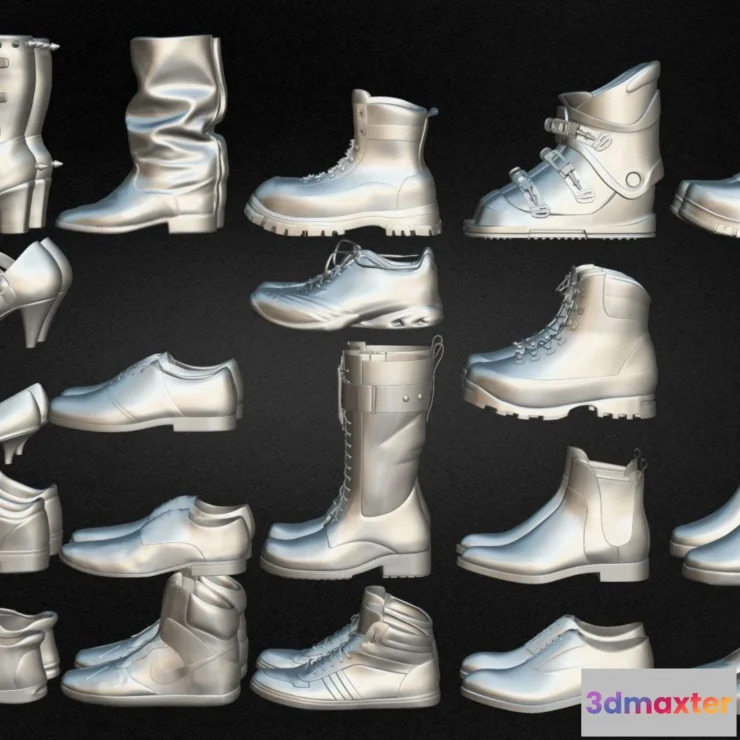 1526508 - PBR Game 3D Models - Pack Of 20 Shoes Volume 01 3D Max