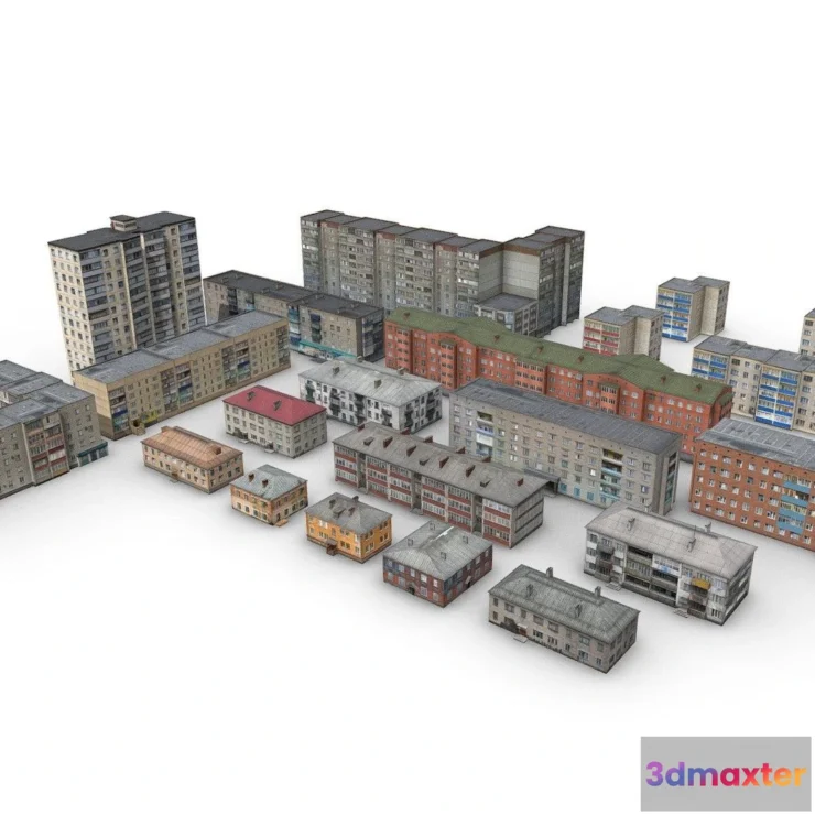 1526524 - PBR Game 3D Models - Pack Residential Buildings From 2 To 14 Floors 3D Max
