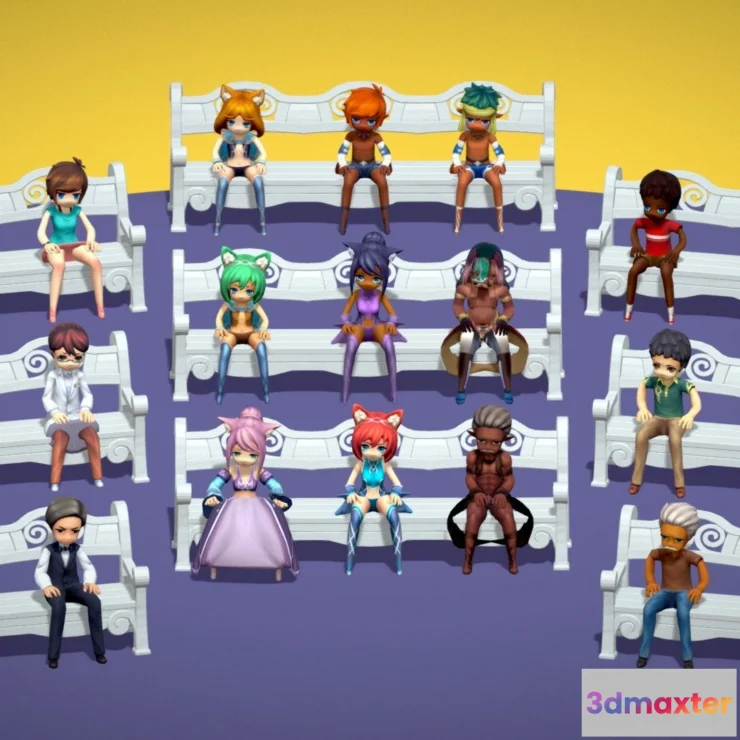 1526596 - PBR Game 3D Models - People Character Pack Low Poly Audience Public 3D Max