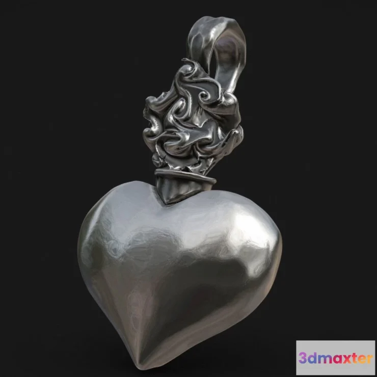 1526656 - PBR Game 3D Models - Pingente Fire Heart Prata 3D Max