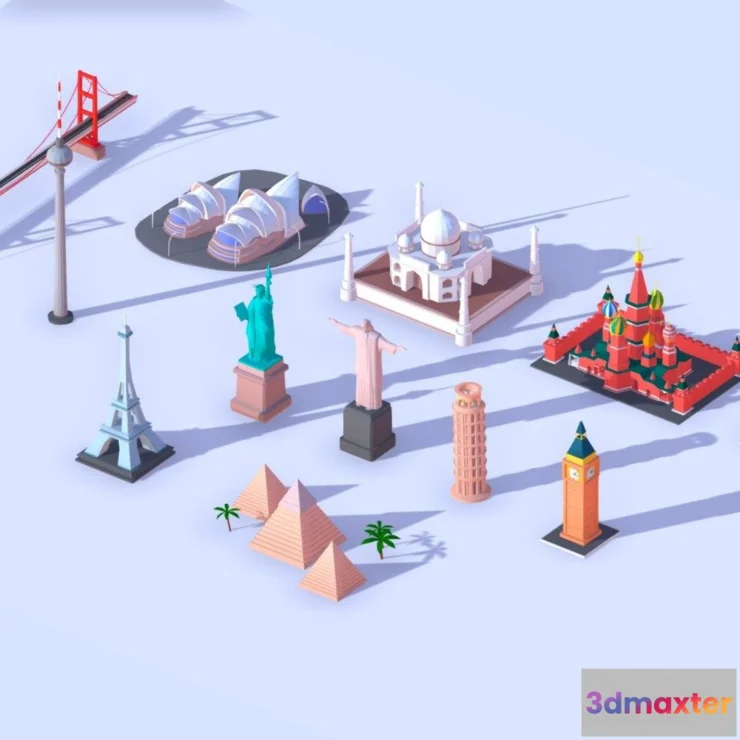 1526750 - PBR Game 3D Models - Polygonia Cartoon World Landmarks Pack 3D Max