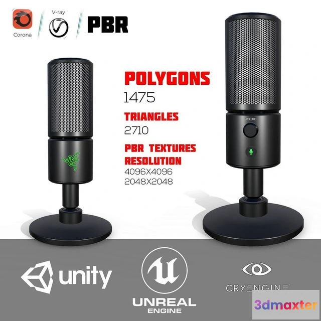 1526898 - PBR Game 3D Models - Razer Seiren X Microphone 3D Max