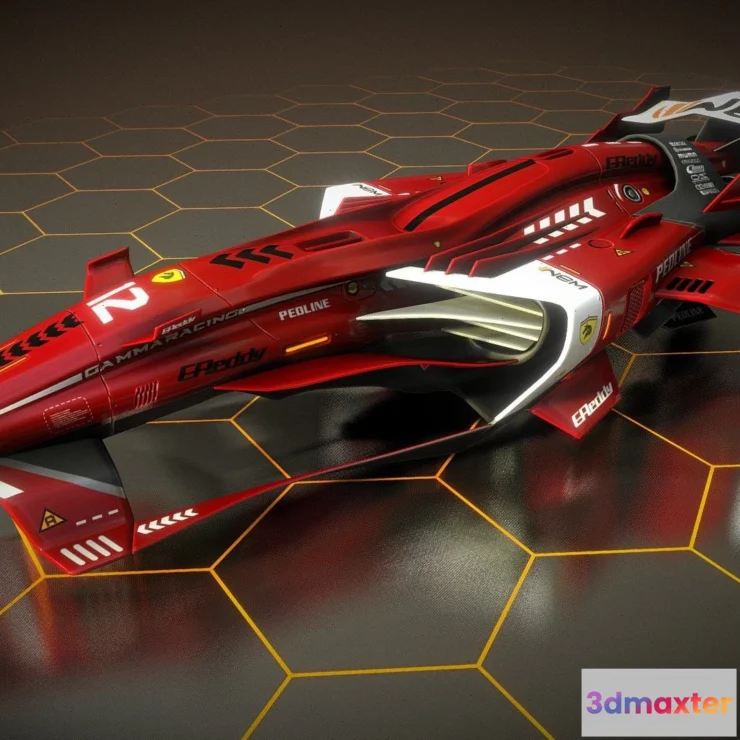 1526952 - PBR Game 3D Models - Red Ship F1 2050 Prototype 3D Max