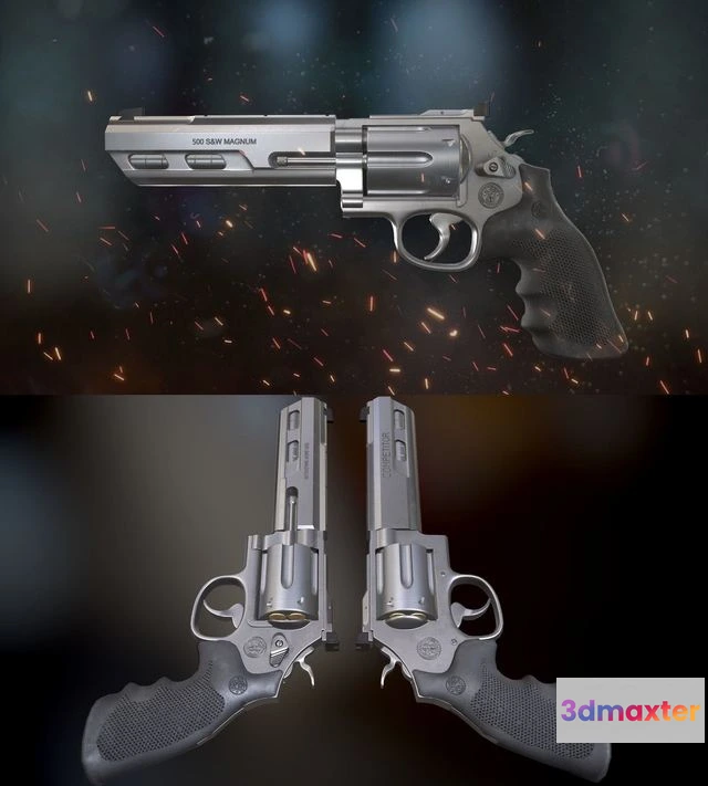 1526996 - PBR Game 3D Models - Revolver SW 500 MAGNUM COMPETITOR 3D Max
