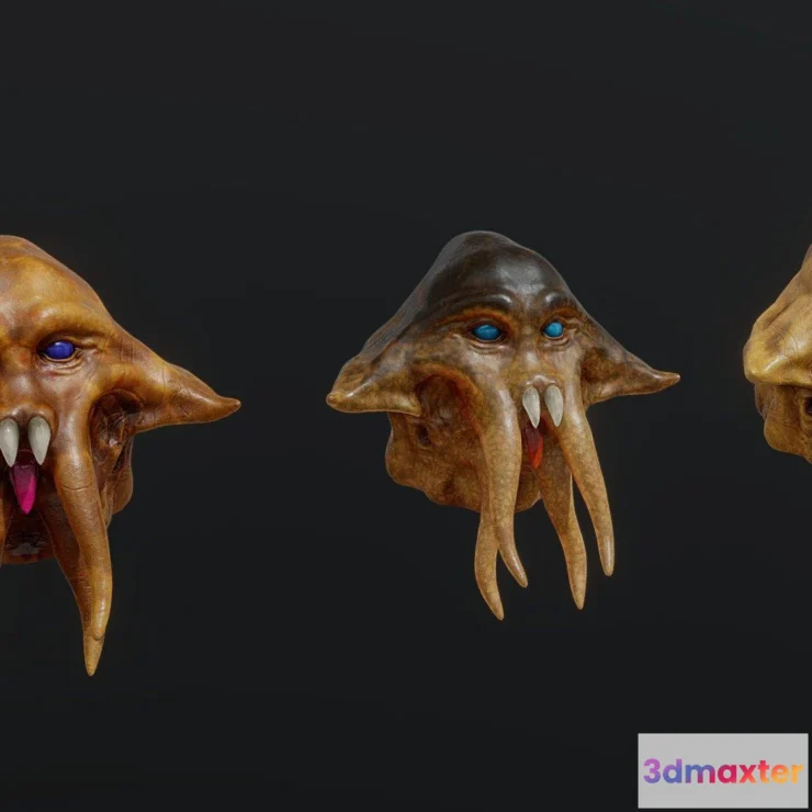 1527162 - PBR Game 3D Models - 3 Star Wars Quarren Head Variations 3D Max