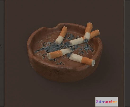 1527188 - PBR Game 3D Models - Ashtray with cigarettes in it Low-poly 3D Max