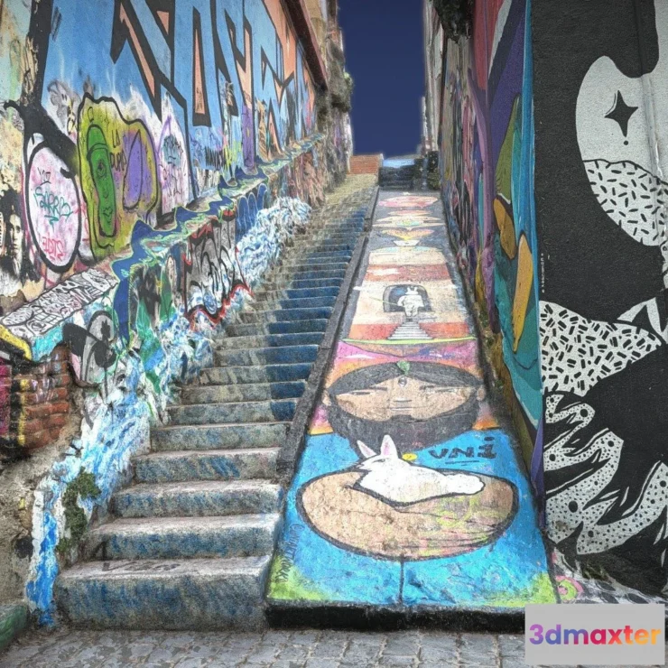 1527648 - PBR Game 3D Models - Famous Graffiti Slide Alley In Valparaiso Chile 3D Max