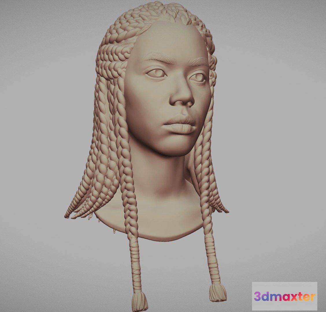 1527704 - PBR Game 3D Models - Female head with braids hair 3D Max