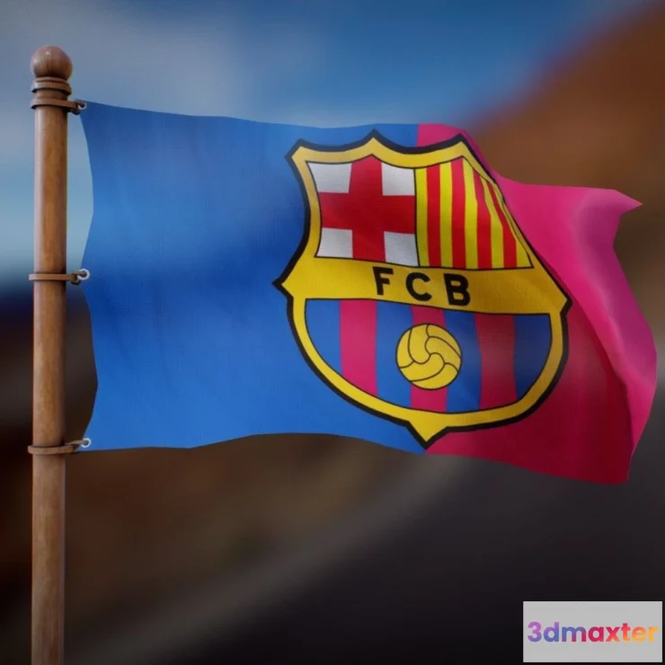 1527764 - PBR Game 3D Models - Flag Of Fc Barcelona Wind Animated Loop 3D Max