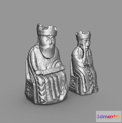 1528004 - PBR Game 3D Models - Printable Lewis Chess Set   The King And Queen 3D Max